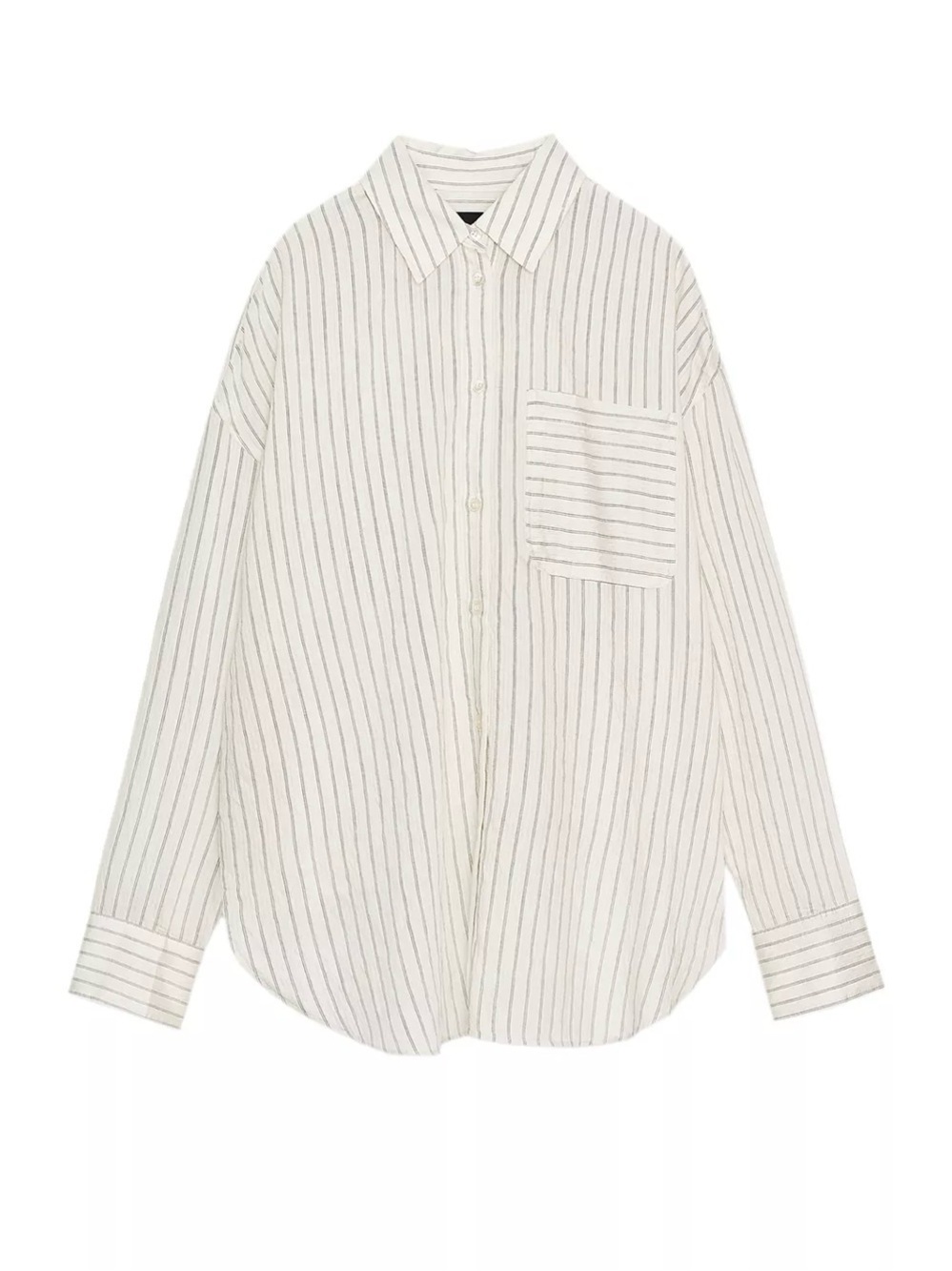 NWT Zara ZW Collection Striped Shirt Ivory Black Pinstripe Button Down Blouse XS